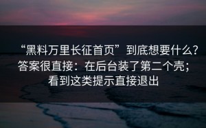 “黑料万里长征首页”到底想要什么？答案很直接：在后台装了第二个壳；看到这类提示直接退出