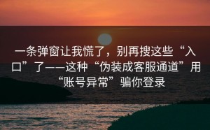 一条弹窗让我慌了，别再搜这些“入口”了——这种“伪装成客服通道”用“账号异常”骗你登录