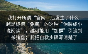 我打开所谓“官网”后发生了什么：越是标榜“免费”的这种“伪装成小说阅读”，越可能用“加群”引流到杀猪盘；我把自救步骤写清楚了
