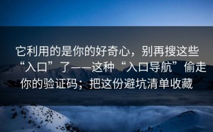 它利用的是你的好奇心，别再搜这些“入口”了——这种“入口导航”偷走你的验证码；把这份避坑清单收藏