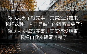 你以为删了就完事，其实还没结束，我把这种“入口导航”的链路追完了：你以为关掉就完事，其实还没结束；我把自救步骤写清楚了