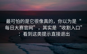 最可怕的是它很像真的，你以为是“每日大赛官网”，其实是“收割入口”：看到这类提示直接退出