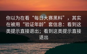 你以为在看“每日大赛黑料”，其实在被用“验证年龄”套信息：看到这类提示直接退出；看到这类提示直接退出
