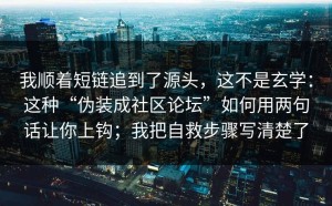 我顺着短链追到了源头，这不是玄学：这种“伪装成社区论坛”如何用两句话让你上钩；我把自救步骤写清楚了