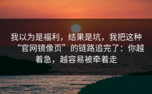 我以为是福利，结果是坑，我把这种“官网镜像页”的链路追完了：你越着急，越容易被牵着走