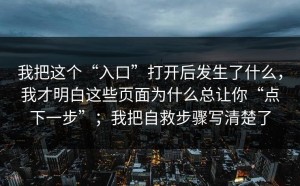 我把这个“入口”打开后发生了什么，我才明白这些页面为什么总让你“点下一步”；我把自救步骤写清楚了