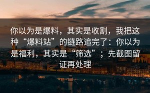 你以为是爆料，其实是收割，我把这种“爆料站”的链路追完了：你以为是福利，其实是“筛选”；先截图留证再处理