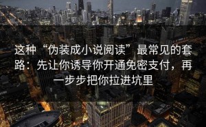这种“伪装成小说阅读”最常见的套路：先让你诱导你开通免密支付，再一步步把你拉进坑里