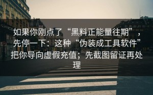 如果你刚点了“黑料正能量往期”，先停一下：这种“伪装成工具软件”把你导向虚假充值；先截图留证再处理
