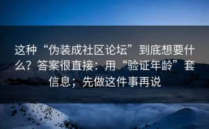 这种“伪装成社区论坛”到底想要什么？答案很直接：用“验证年龄”套信息；先做这件事再说