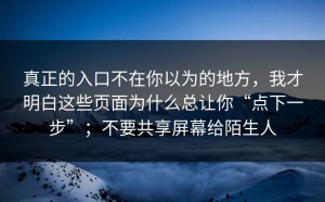 真正的入口不在你以为的地方，我才明白这些页面为什么总让你“点下一步”；不要共享屏幕给陌生人