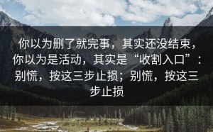 你以为删了就完事，其实还没结束，你以为是活动，其实是“收割入口”：别慌，按这三步止损；别慌，按这三步止损