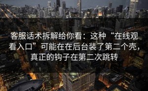 客服话术拆解给你看：这种“在线观看入口”可能在在后台装了第二个壳，真正的钩子在第二次跳转