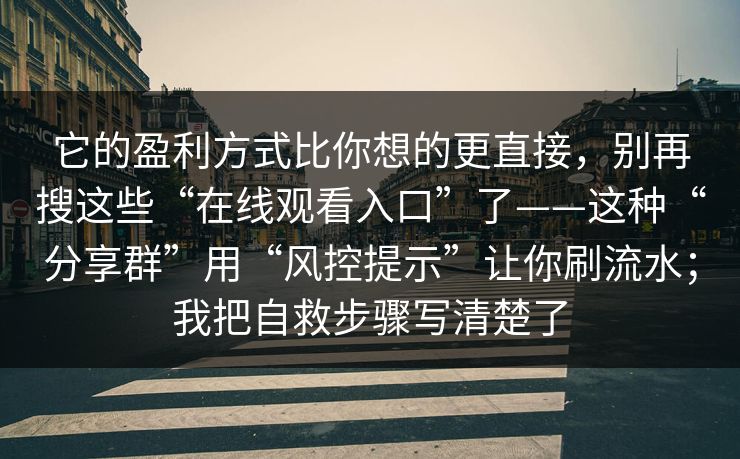 它的盈利方式比你想的更直接，别再搜这些“在线观看入口”了——这种“分享群”用“风控提示”让你刷流水；我把自救步骤写清楚了