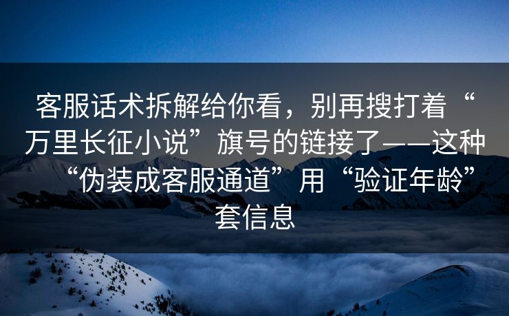 客服话术拆解给你看，别再搜打着“万里长征小说”旗号的链接了——这种“伪装成客服通道”用“验证年龄”套信息