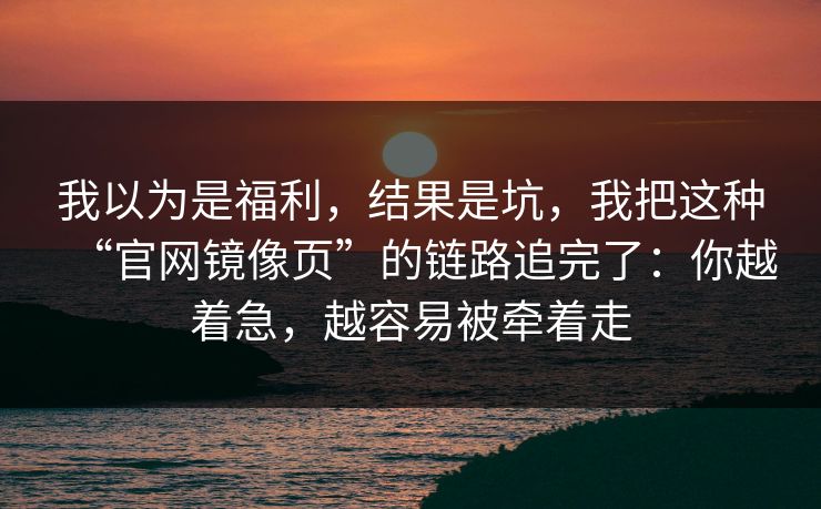 我以为是福利，结果是坑，我把这种“官网镜像页”的链路追完了：你越着急，越容易被牵着走