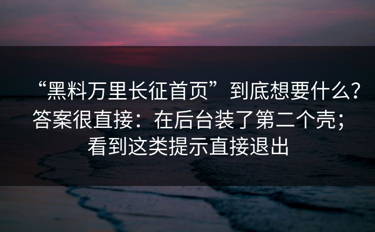 “黑料万里长征首页”到底想要什么？答案很直接：在后台装了第二个壳；看到这类提示直接退出