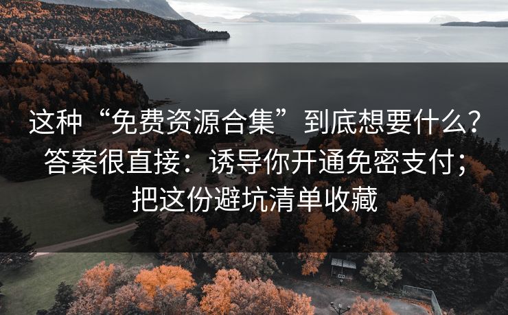 这种“免费资源合集”到底想要什么？答案很直接：诱导你开通免密支付；把这份避坑清单收藏